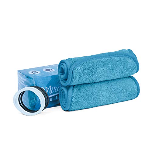 Miracle Face Erase 2 Pack Makeup Remover Face Cloths, Chemical-Free, Microfiber, 6 Hair Ties (2 Count, Sapphire) #TOP2