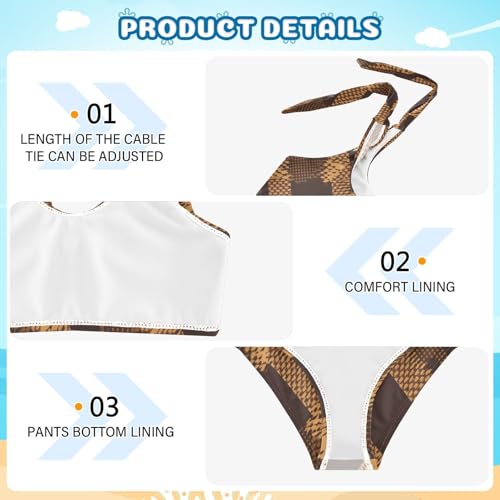 KLL Brown Houndstooth Girls 2 Piecing Bikini Set Scoop Neck Swimsuits Swimming Suits Adjustable Strap4