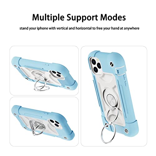 Image of MARKILL Compatible with iPhone with Built-in 360Rotating Ring Stand, Military Grade Drop Protection Full Body Rugged Heavy Duty Case Durable Cover (Ice Blue, iPhone 12 /12Pro 6.1 inch)