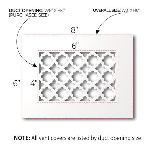 SABA Home Decor Air Vent Cover Grille - Acrylic Plexiglass 4 x 6 Duct Opening, 6 x 8 Overall White Finish Decorative Covers for Walls & Ceilings NOT for Floor USE, Venetian - Thumbnail 2