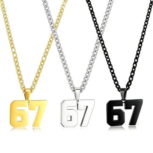 JahoneCo 3Pcs 67 Chain Necklace Stainless Steel Gold Black Silver