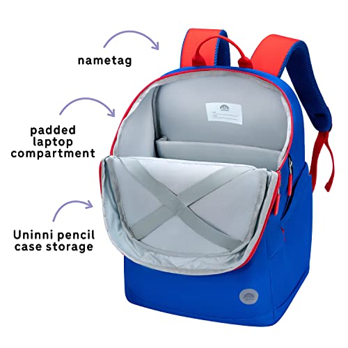 Uninni 16" Kid's Backpack For Girls And Boys Age 6+ With Padded, And Adjustable Shoulder Straps. Fits For Height 3'9" Above Kids (Color Block Blue/Green) #TOP5