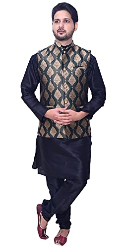 Image of Men's Silk Kurta Pajama Jacket /Waistcoat /Blazer Set