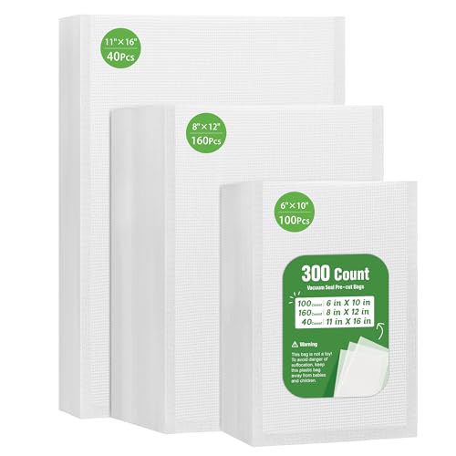 Image of Syntus 300 Count Vacuum Sealer Bags, 40 Gallon 11 inch x 16 inch and 160 Quart 8 inch x 12 inch and 100 Pint 6 inch x 10 inch for Seal a Meal, BPA Free Heavy Duty Precut Bags, Food Vac Bag for Storage, Meal Prep or Sous Vide