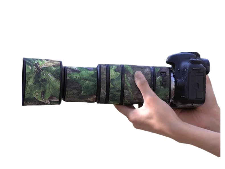 CHASING BIRDS Camouflage Waterproof Lens Coat for Canon RF 100-400mm F5.6-8 is USM Rainproof Lens Protective Cover (Green Leaf Camouflage, with Extender RF 1.4X & 2X)