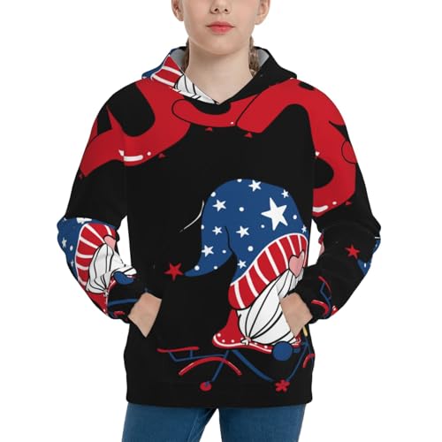 Gnome 4th of July Kids Pullover Hoodies Boys Sweatshirts Girls Athletic Clothes with Pocket