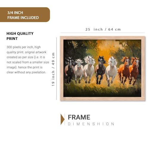 Image of HOTHOUSE Seven Running Vastu Lucky Horse Painting | 7 Horses Vastu Frame Wall Art Painting for Living Room Bedroom Office Home Decor Wall Decor Size (19X25 inch)
