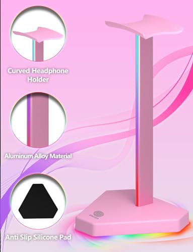 RGB Headphones Stand with 1 USB-C Data Transmission& 3 Type-C Charging Port, Desk Gaming Headset Holder with 7 Light Modes and Non-Slip Rubber Base (Black) - Image 6