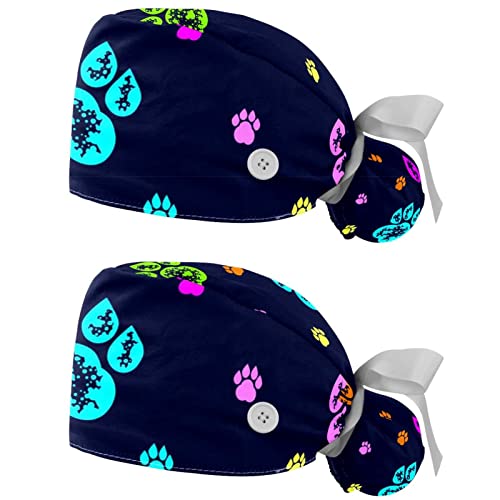 Casquettes de travail respirantes JDEZ lot de 2 chapeaux bouffants à motifs pattes de chien