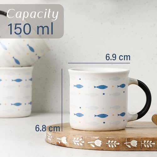 Image of The Earth Store Blue Fish Tea Cup Set of 6, 150 ML Each, Microwave and Dishwasher Safe Coffee Cups | Cup Set for Tea | Tea /chai Cups for Gifting, Home & Office Use, Every Occasion