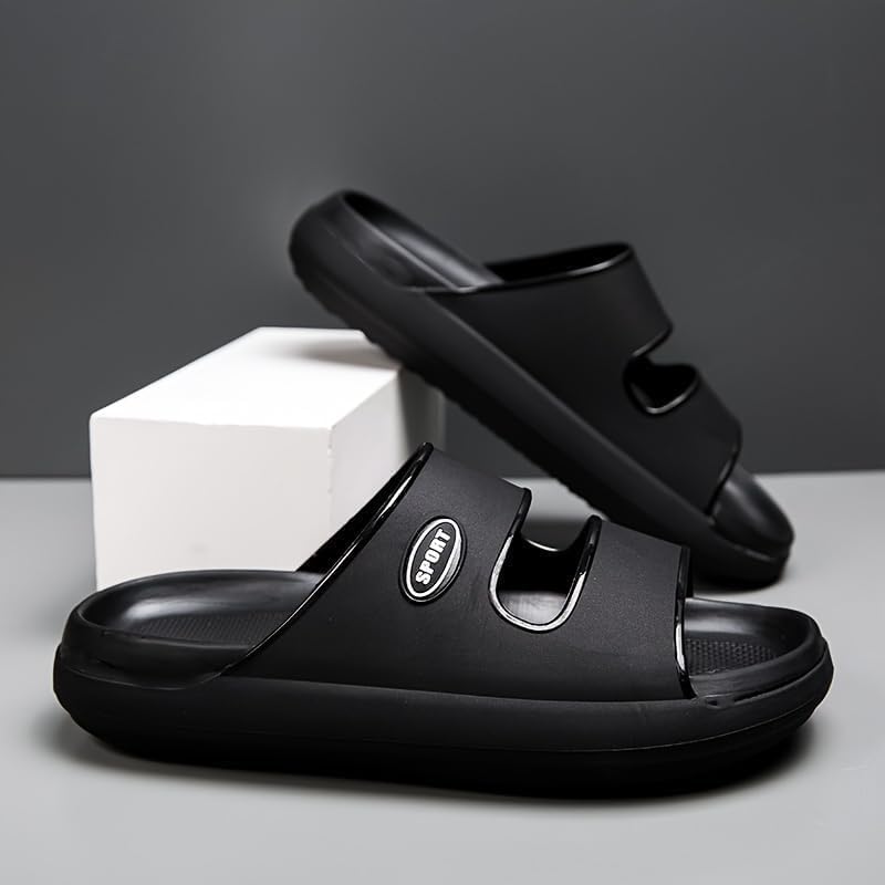 Men's Solid Color Open Toe Breathable Slippers, Comfy Non Slip Casual Durable EVA Slides, Men's Footwear3