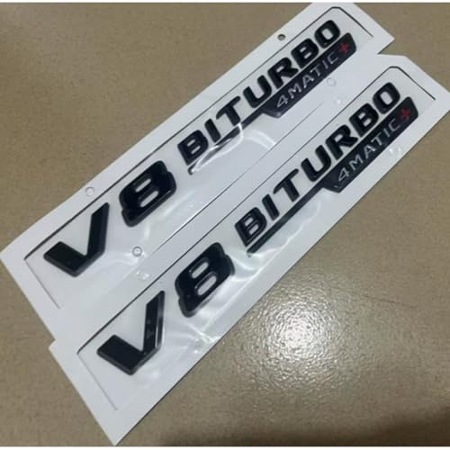 Image of Compatible with V8 BITURBO 4matic+ Emblem|ABS Chrome Letters,Adhesive Backing, No-Tool Install for 2019-2023 Models (G63 /C63 /GLC63)-3D -Style Design & Weatherproof Finish (Black+)
