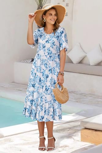 Image of STYLEWORD Womens Summer Casual Short Sleeve Flowy Midi Beach Dress