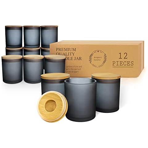 Aroparc 12 Pack 10oz Candle Jars with Bamboo Lids, Candle Container Tumbler Jar for Candle Making Candle Tins Candle Making Supplies - Dishwasher Safe, Frosted Grey Cover