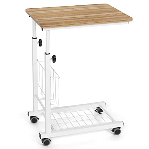 Image of ABOUT SPACE Over Bed Table - Portable Overbed Food Table for Elders - Height Adjustable DIY Study Table with Wheels for Laptop, Home and Office, Hospital (L48 x B 30 xH 55-82 cm, White)