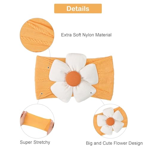 Image of 4 Pcs Baby Flower Headbands Nylon Head Bands Soft Elastics Stretchy Cute Warm Hairbands Hair Bow Accessories for Girls Newborn Infant Toddler Kids Baby Essential Products Handmade 4 Set