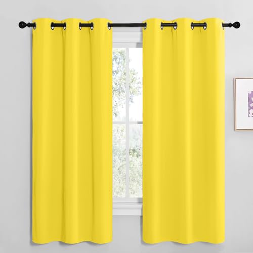Image of NICETOWN Bright Yellow Room Darkening Curtains for Kitchen, Window Treatment Thermal Insulated Solid Grommet Room Darkening Curtains /Drapes for Bedroom (Set of 2, 42 inches Wide by 68 inches Long)