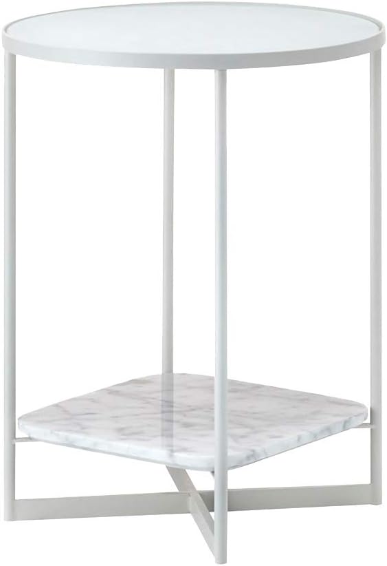 WFF Round Glass Side Table, Wrought Iron Marble Sofa Table, Bedside Table -36.5cm36.5cm47.5cm (Color : Gold)