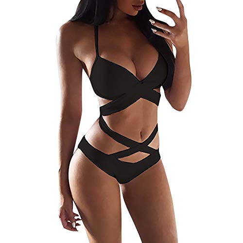 Asalinao Women's Bikini Set Two Piece Swimsuit with Push Up Crossover Bikini Top and Triangle Bikini Bottoms Halter Swimwear Bikini Sets
