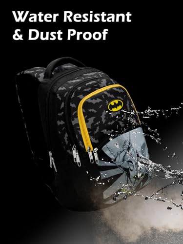 Image of Lavie Sport Batman Knight 30L Black Backpack | Organizer & Bottle Holder | Gift for Men, Women, Boys, Girls | Laptop Sleeve for School & College