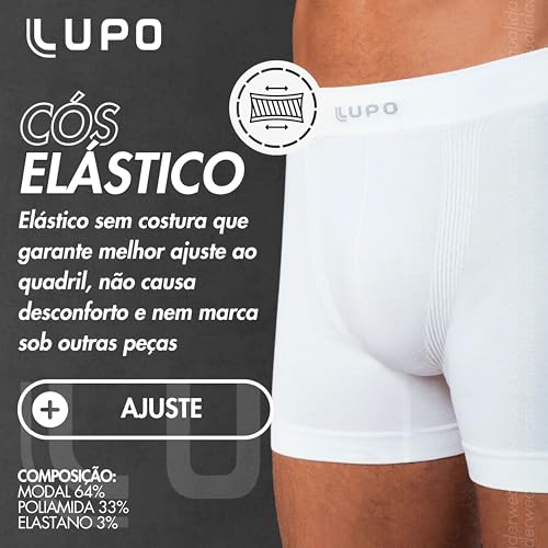 Lupo Cueca Boxer MicroModal Sem Costura Modal Masculino Adulto, Branco, GG