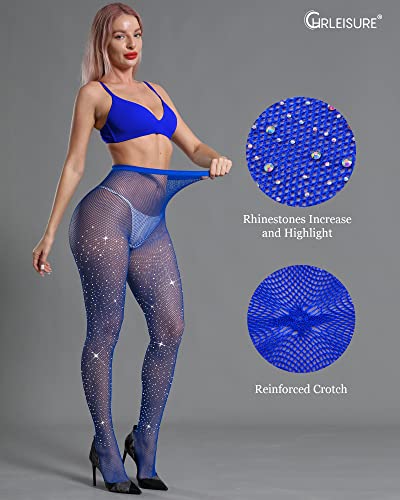 Image of CHRLEISURE Women's Sparkle Rhinestone Fishnets, Sexy Sparkly Glitter Party Concert Outfit Fishnet Stockings