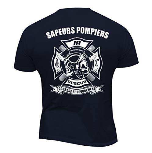 Rescue Point Fire Fighters France t-Shirt Homme KF4FR (L, Bleu Marine)