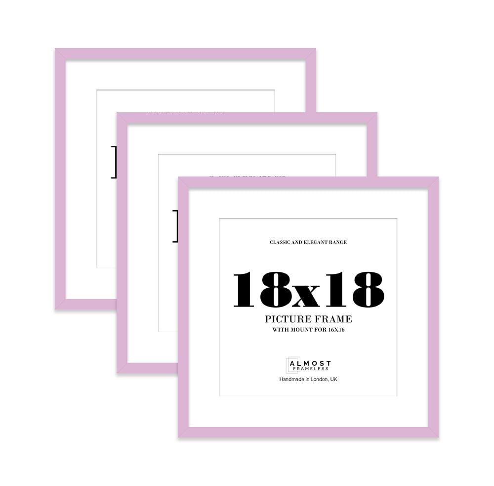 18x18 Lilac Picture Frame with Mount for 16x16 Photos, Prints - Modern Square Wall Frame, Set of 3