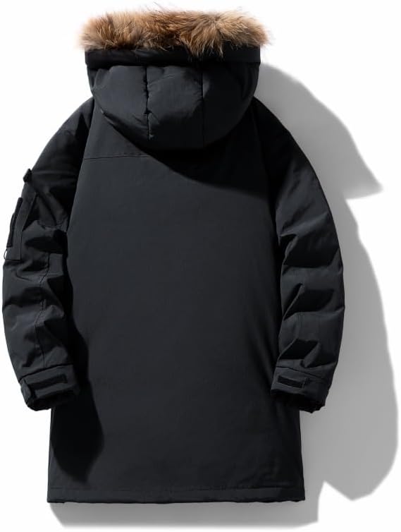 Men's Seasonal Collar Workwear Down Jacket Hooded Mid Length Thick Warm Coat