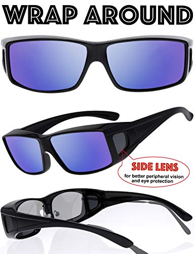 Image of The Fresh High Definition Polarized Wrap Around Shield Sunglasses for Glasses - Leather Eyeglasses Case