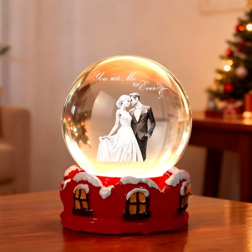 Custom Christmas Snow Globe with Photo & Name – Personalized 3D Crystal Ball with Light Base, Engraved Picture Keepsake for Family, Kids, Mom, Dad, Couples, Pets, Xmas Gifts (Christmas Series 01)