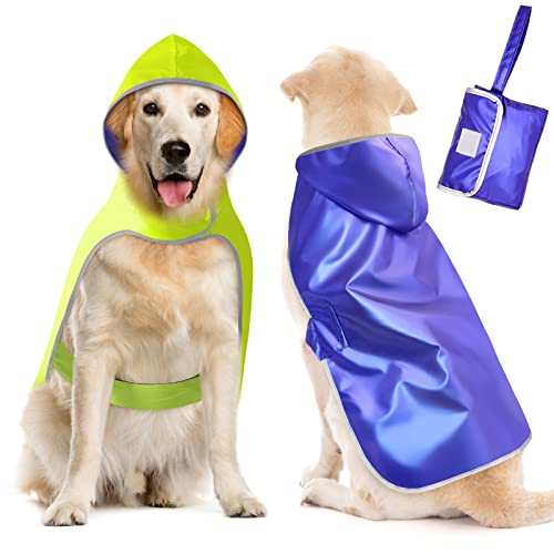 Ezierfy Reversible Dog Raincoat - Lightweight Raincoats Jacket For Dogs, Adjustable Hooded Dog Raincoats, Waterproof Rain Coat Slicker Poncho For Small To Xx- Large Dogs (Large, Green+Blue) #TOP18
