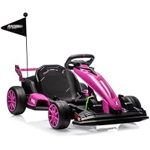 Electric Go Kart for Kids, Electric Drift Kart Outdoor Race Toy, 24V Ride On Toy Drifting Car with 2x200W Motors, 7.5 Mph Speed, Length Adjustment for 6+ Years Old, Pink