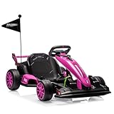 24V Electric Go Kart for Kids, Electric Drift Kart Outdoor Race Car, Ride on Toy Drifting Car with 2x200w Motors, 7.5 Mph Speed, Length Adjustment (Pink)