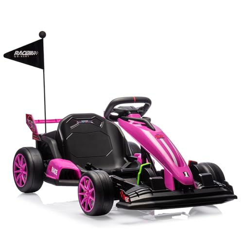 24V Electric Go Kart for Kids, Electric Drift Kart Outdoor Race Car, Ride on Toy Drifting Car with 2x200w Motors, 7.5 Mph Speed, Length Adjustment (Pi