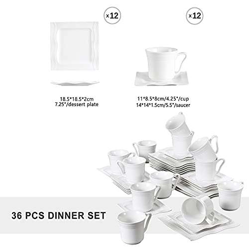 MALACASA Serie Mario Juegos de Café de Porcelana Vajillas de 36 Piezas Servicio de Café 12 Platos de Postre, 12 Tazas de… - Imagen 4
