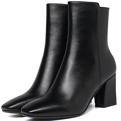 Image of Caradise Womens Chunky Block Heel Booties Zip Up Square Toe Ankle Boots