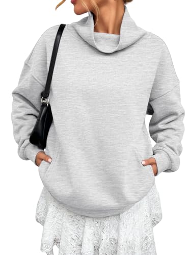 ATHMILE Mockneck Sweatshirt Fleece Oversized Sweatshirt for Women Grey Sweatshirts Pullover Fall Fashion Outfits 2026