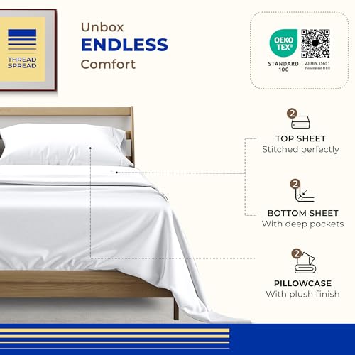 Image of THREAD SPREAD Twin Size Bed Sheets Set, Luxury 1000 Series 100% Egyptian Cotton Sheets Twin Size (Pack of 2, White), Silky Soft, Cooling, Sateen Weave, 16 inch Deep Pocket Hotel Quality Sheet Set