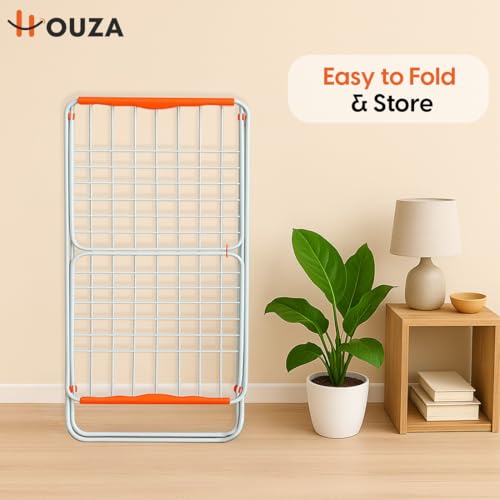 Image of HOUZA 3 Way Folding Cloth Drying Stand, Lightweight, 42 Feet Drying Length, 20 Drying Rails, Orange & White, Pack of 1