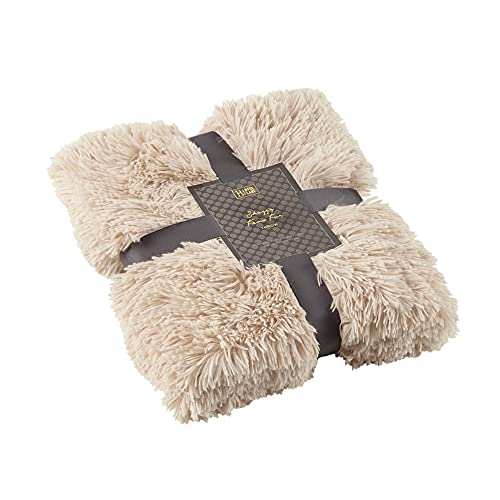 Hyde Lane Fluffy Cute Throw Blankets For Couch Sofa,2 Way Reversible Ultra Soft Long Faux Fur,Shaggy Cozy Fuzzy Blanket-50X60 Beige/Khaki #TOP6