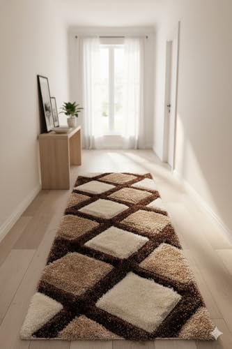 Image of 2x8 feet Soft Runner Rug for Living Room and Bedroom, Modern Indoor Floor Carpet with Non-Slip Backing, Comfortable Decorative Home Decor Rug, Easy Clean & Durable- (Line Coffee, Rectangular)