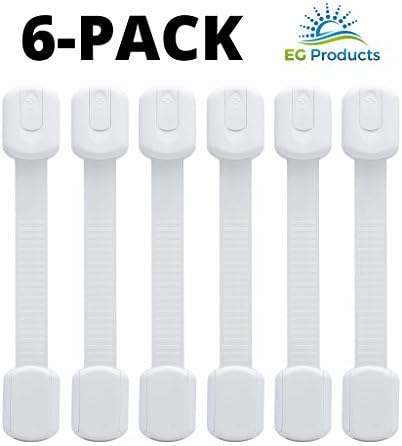 EG Products Baby Safety Locks | Pack of 6 | Child Proof Cabinets, Drawers, Toilets, Fridge and Oven | No Tools Needed | Adjustable Strap | Bonus Extra 3M adhesives