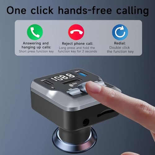 QUMOX Transmisor FM Bluetooth 5.3 para Coche C66 con Mando a Distancia, Reproducción AUX/USB/Tarjeta TF, Doble Puerto USB-C 3.1A Carga Rápida, Manos Libres - imagen 4