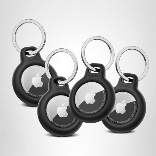 Belkin AirTag Case with Key Ring (Secure Holder Protective Cover for Air Tag with Scratch Resistance Accessory) – 4-pack, Black