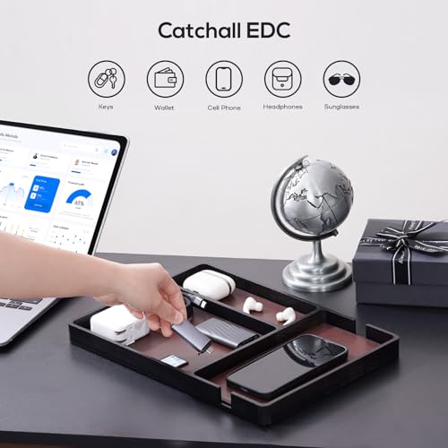 ProCase Wood Valet Tray with Removable Leather Pad for Men, Catchall EDC Organizer in Nightstand, Entryway, Bedroom, Storage Dish for Jewelry, Key, Perfume, Watch -Black - Image 2