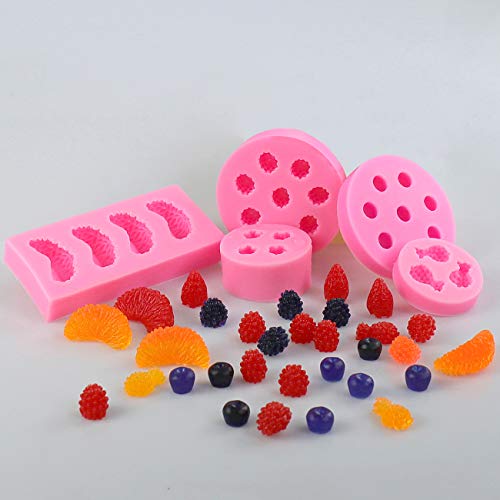 5Pcs Fruit Shaped Jelly Molds, 3D Mini Pineapple Strawberry Orange Blueberry Mulberry Candle Silicone Fruit Mold For Cupcake Decorating, Soap, Chocolate #TOP2