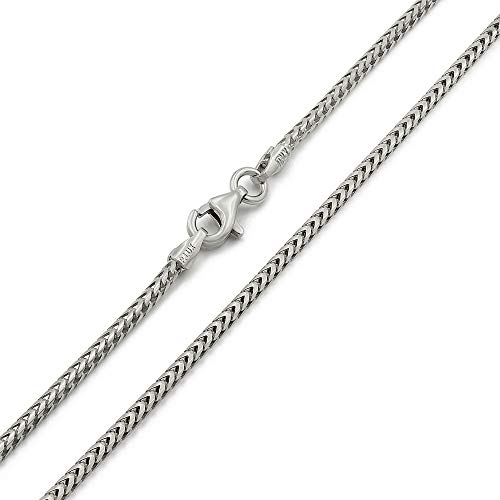 Giorgio Bergamo 925 Italian Sterling Silver 1mm - 5.5mm Solid Franco Chain, Rhodium Plated Square Box Link Necklace, Bracelet or Anklet