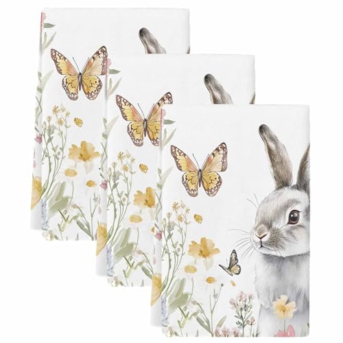 Kitchen Towels Set of 3, Easter Rabbit Soft Microfiber Dish