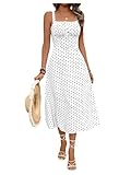 Fabric: Made from a fabric with no stretch, it provides a comfortable and flexible fit Features: Polka dots, square neck, sleeveless, knot front, ruched bust, a line, elegant, midi dress for women Garment Care: Machine washable with cold water/Hang t...